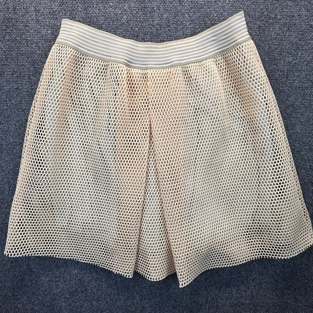 Freeway Womens Beige Mesh Mini Skirt Striped Elastic Waist Lined Medium‎ 5859
